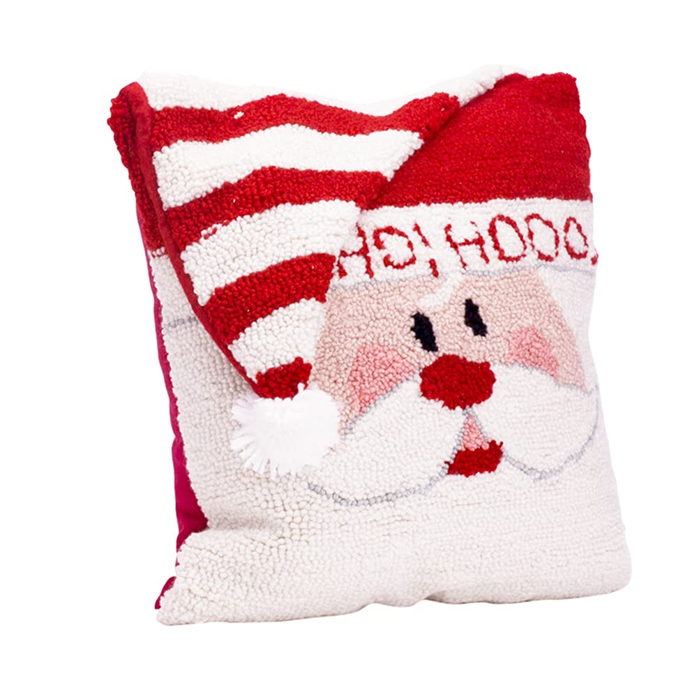 Glitzhome Hooked Merry Christmas 3D Santa Throw Pillow Filled Cushion Sofa Decorative Pillow 14" L x 14" W