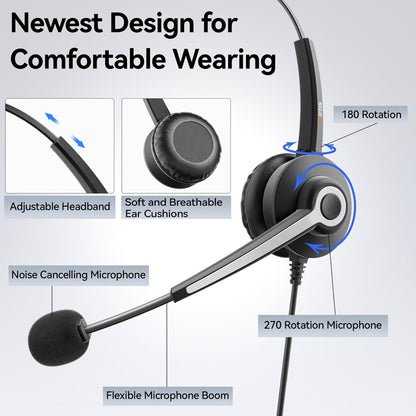 Wantek USB Headset with Microphone for PC, Computer Laptop Headset with Call Answer Button for MS Teams & IP Phones, Lightweight Design & Memory Foam Cushions for All-Day Comfort