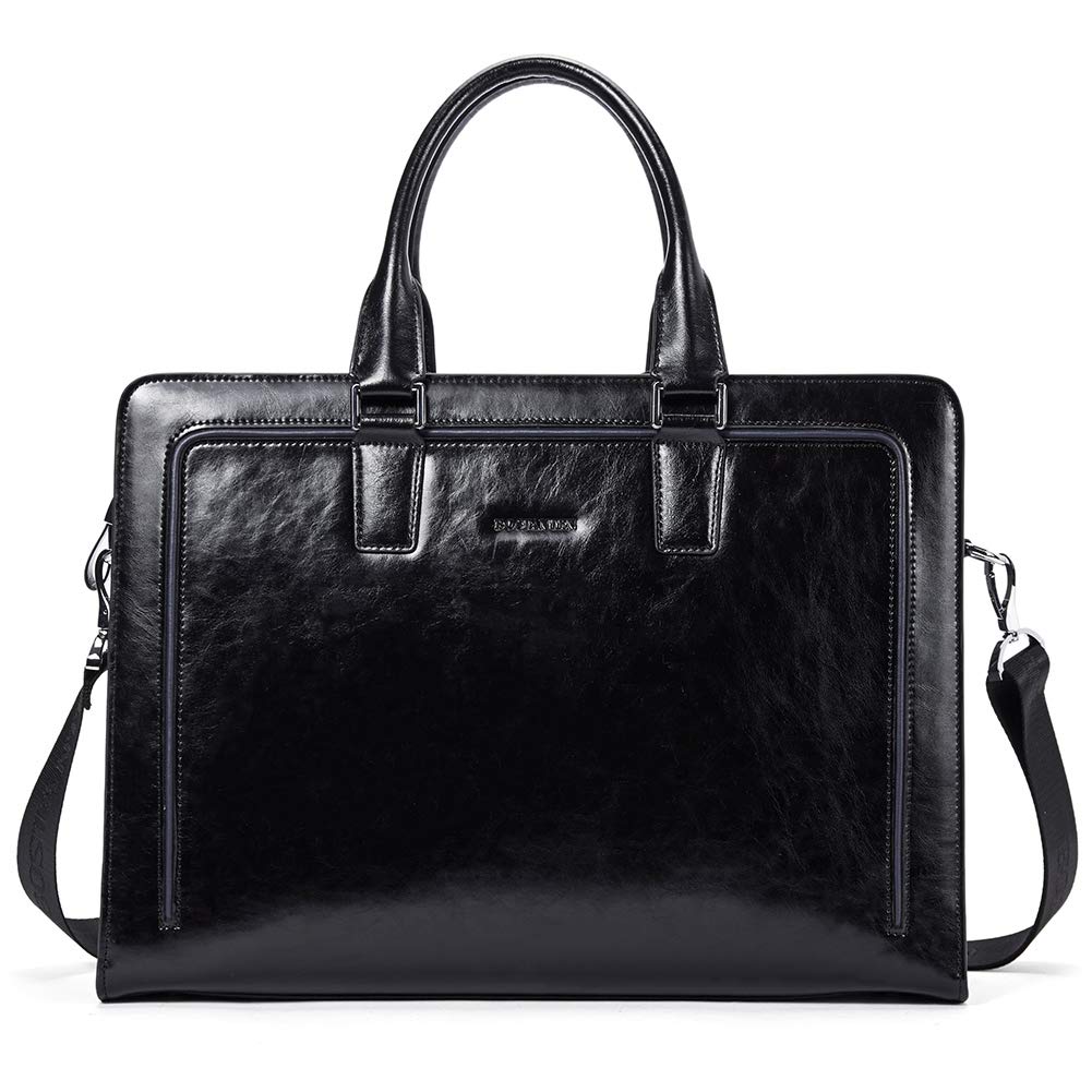 BOSTANTEN Women Genuine Leather Briefcase Tote Business Vintage Handbags 15.6" Laptop Shoulder Bag Black
