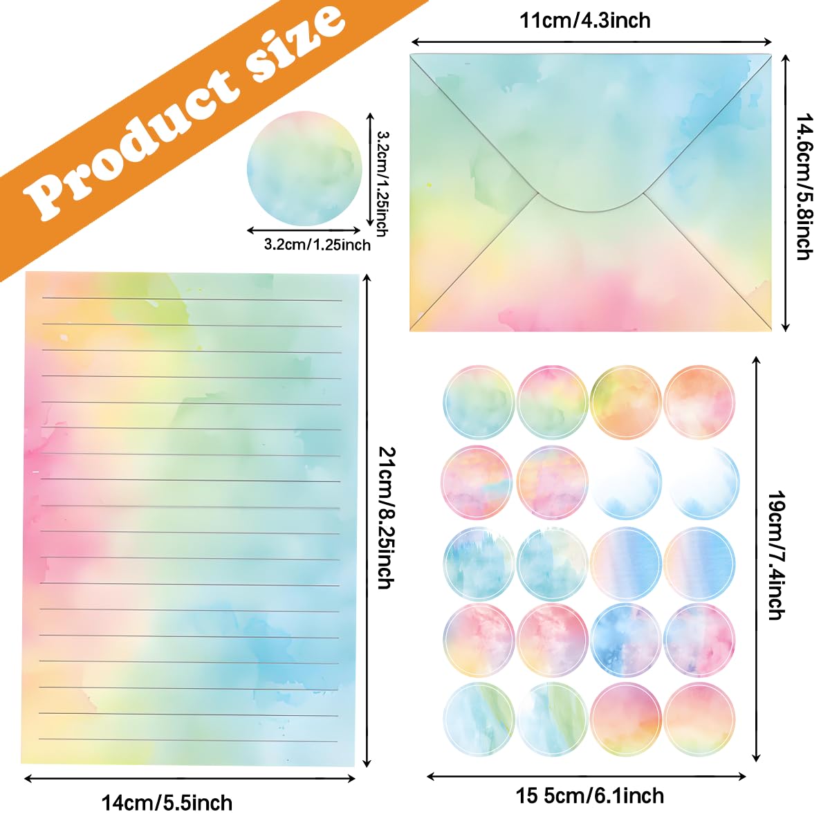 FUNCLASS Stationary Letter and Envelopes, 160 Pcs Watercolor Stationary Set with 50 Lined Stationery Paper 50 Envelopes, 5.5 x 8.25 Inches Cute Stationary, Gifts for Kids, Girls