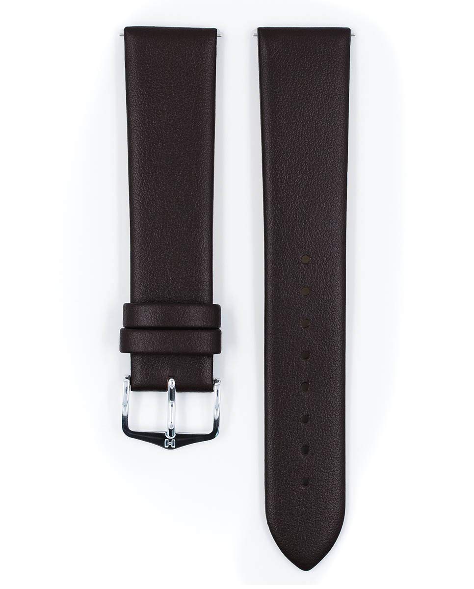 Hirsch Toronto Leather Watch Strap - Brown - L - 16mm - Shiny Silver Buckle - Calf Leather Band
