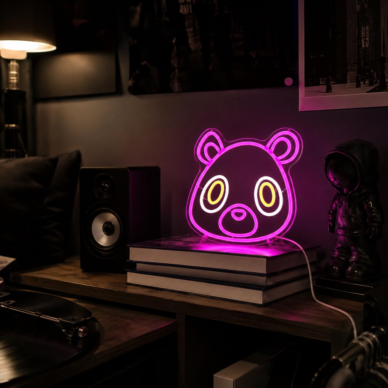 Graduation Bear Neon Sign Pink Bear Neon Light Sign Cartoon Graduation LED Neon Signs for Wall LED Signs Light up Signs for Bedroom Graduation Party Kids Room Wall Decor Birthday Grad Gifts