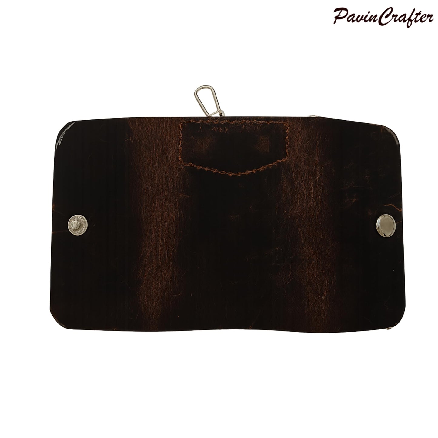 PavinCrafter Leather Key Sleeve – Brown Genuine Leather Key Holder with 6 Ring Slots & Button Closure – Compact Key Organizer for Men & Women