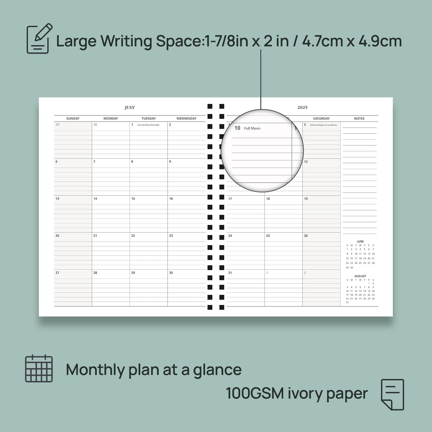 POPRUN Teacher Planner 2025-2026, (Letter Size - 8.5'' x 11'') Academic Lesson Planner (July 2025 - June 2026), with Monthly Tabs, Thick Papers, 2-Sided Pocket, Leather for Teachers, Turquoise Green