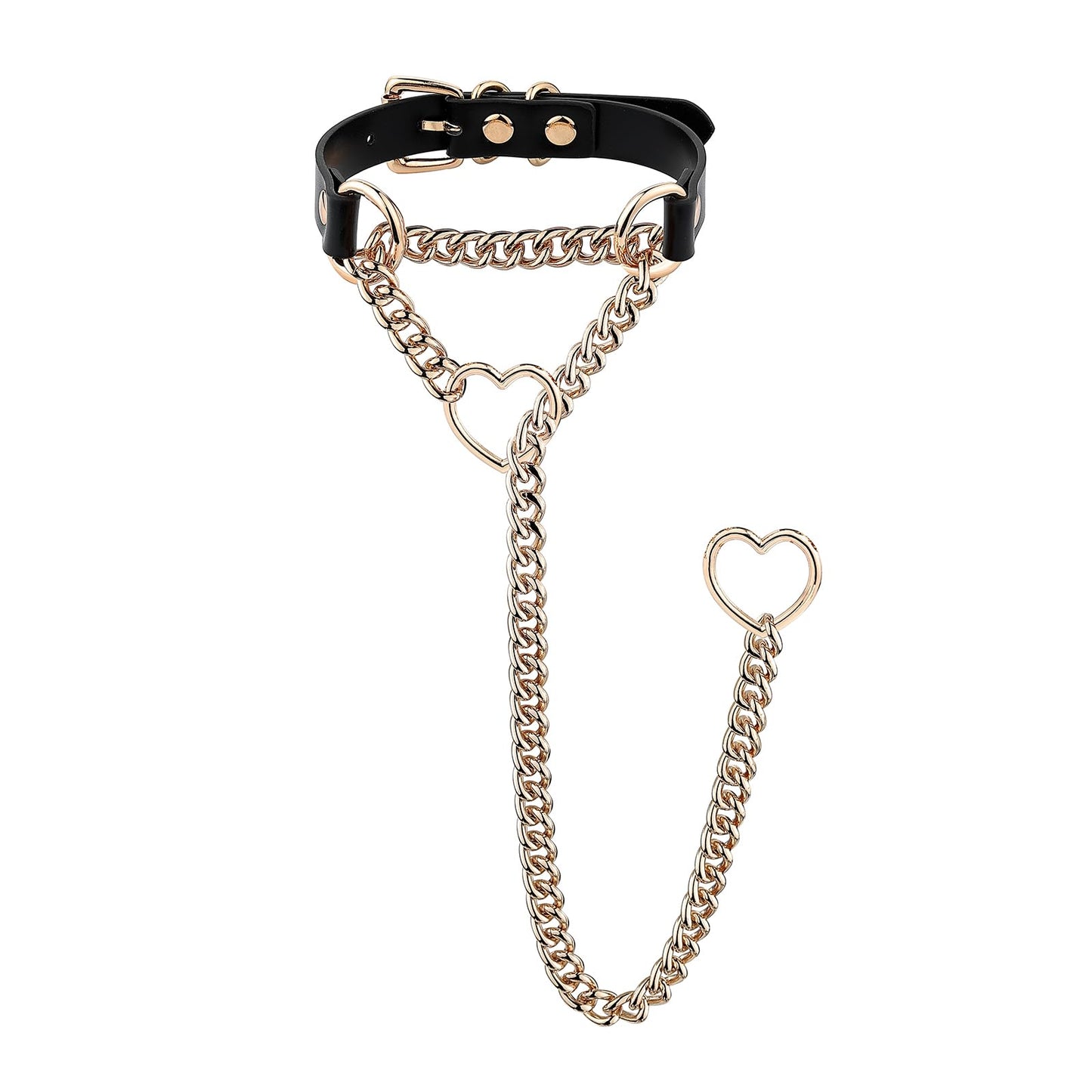 ADEMISHIA Handmade Black Heart Choker Collar For Women, Punk Gothic O-ring Slip Chain Necklace with Adjustable Vegan Leather Buckle