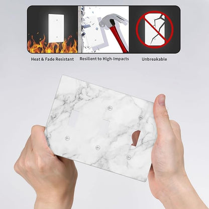 White Marble Pattern Light Switch Cover Plates Decorative Wall Plate Triple Toggle Art Print Faceplate for Kitchen Home Kids Room Decor 6.38" X 4.5"