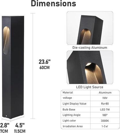 Modern Pathway Light Landscape Path Light 3000K Warm Led Bollard Lighting Fixture Outdoor Waterproof Walkway Light Aluminum Rainproof Path Lamp for Garden Lawn Courtyard Driveway 23.6in
