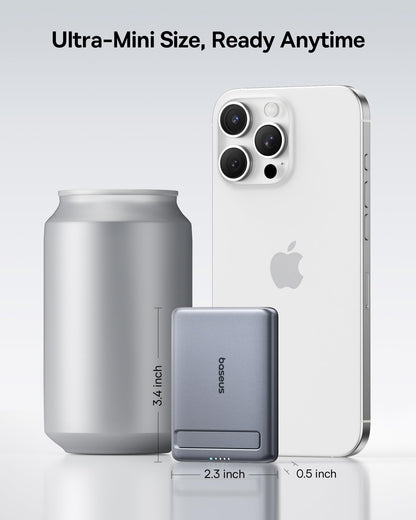 Baseus Picogo Power Bank, Smallest 5000mAh Magnetic Portable Charger with Stand, Qi2 Certified 15W Ultra-Mini MagSafe Battery Pack, Alloy Wireless Travel Fast Charger for iPhone 16/15/14/13/12 Series