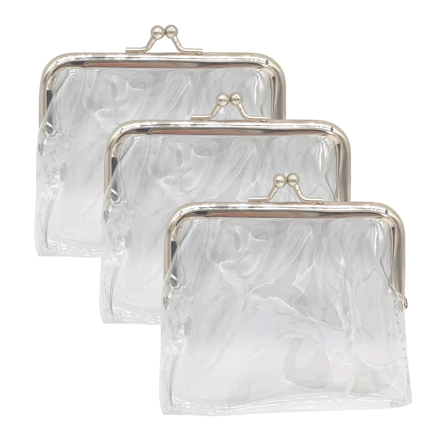 3 Pieces Clear Coin Purse，Transparent Change Purse，Jelly Wallets ，PVC Kiss-Lock Clear Wallet for Wome (white)