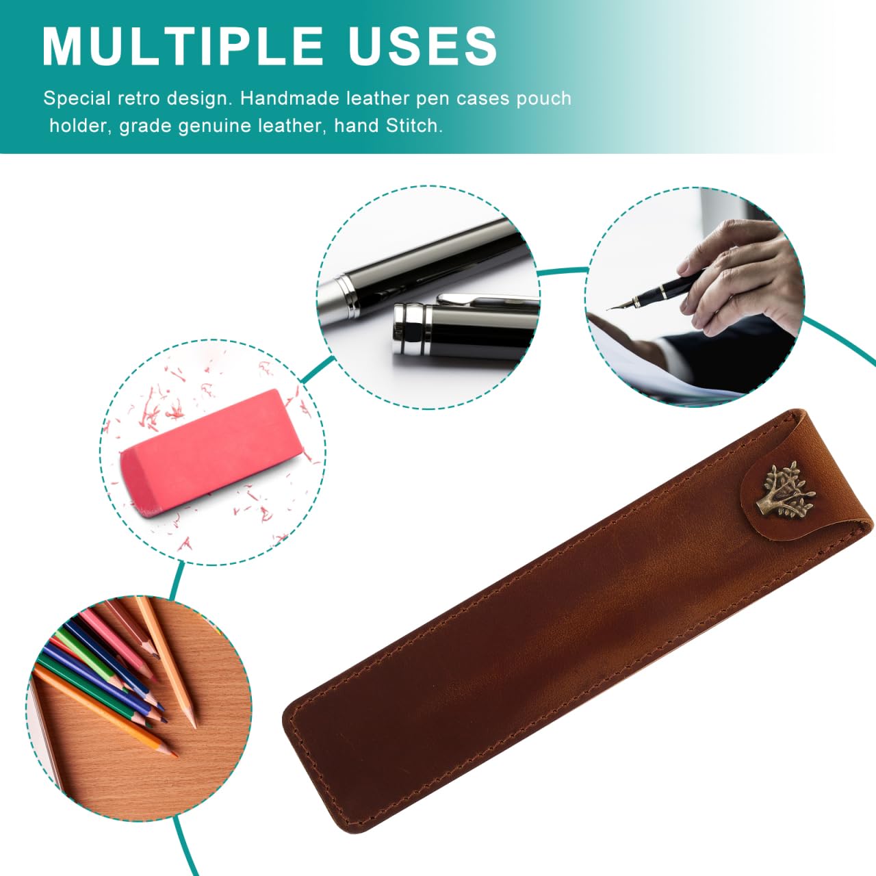 NUOBESTY Leather Pen Pouch Genuine Cowhide Single Pen Case Holder with Snap Button for Fountain Rollerball Ballpoint Pens 6.61X1.57X0.59In Office and School Use