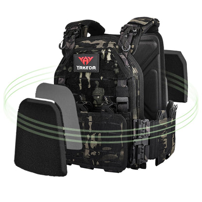 YAKEDA Tactical Vest for Men 1000D Nylon Quick Release Laser-Cutting Modular Vest Lightweight Vest (Black CP)