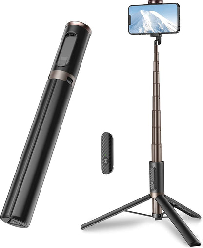 TONEOF 68" Magnetic Selfie Stick Tripod with Aluminum Strong Magnetic Holder for Magsafe, 360° Rotatable Travel Phone Tripod Stand with Metal Ring & Rechargeable Remote for iPhone/Android(Beige Gray)