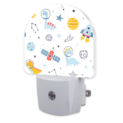 sndheke Cute Dino Astronauts Night Light, Cosmic Galaxy Dinosaurs Dusk to Dawn Night Light Plug in,0.5w Energy Saving Sleep Friendly NightLight for Kids Boys Girls Home Decor