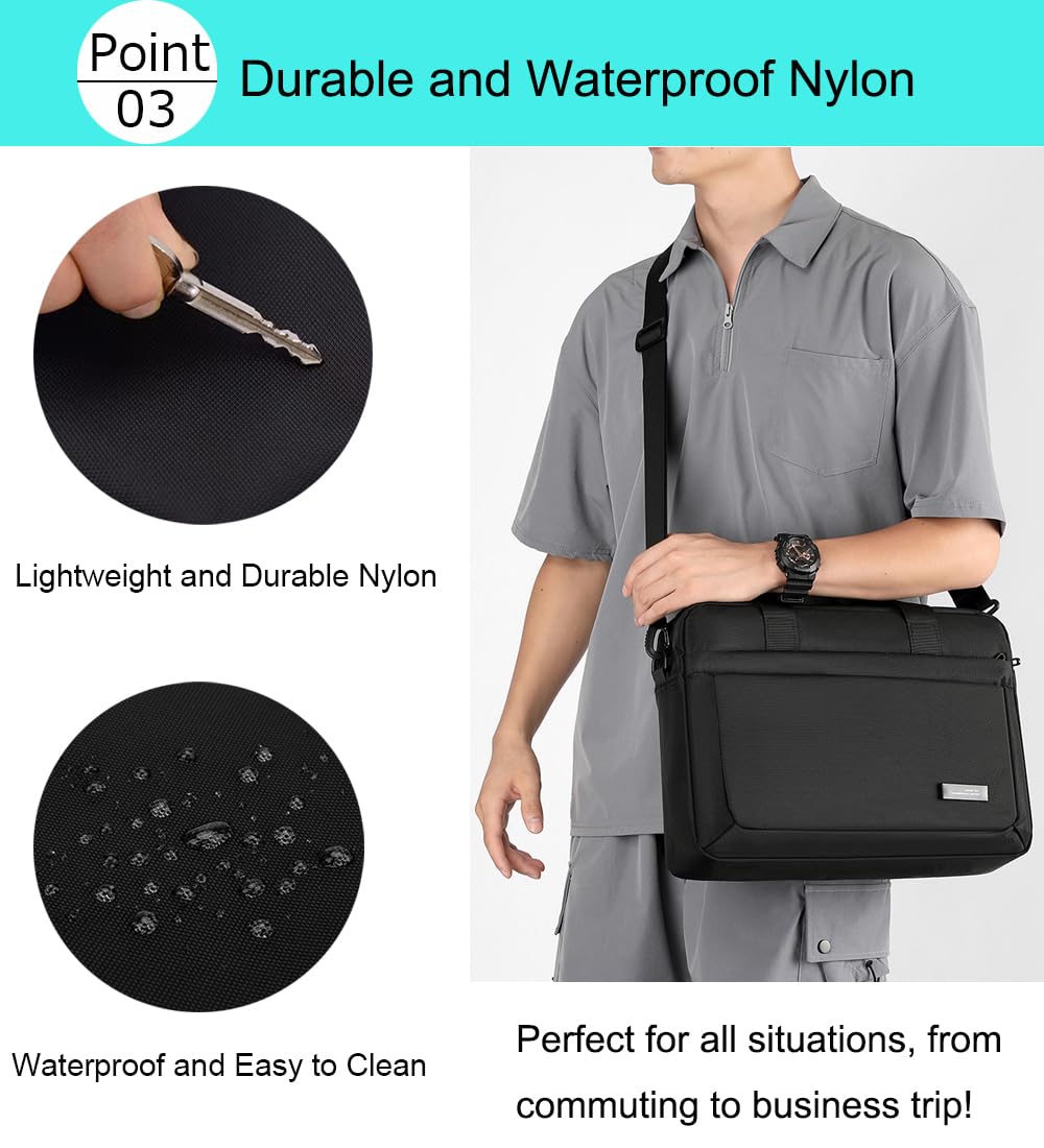 zhongningyifeng Laptop Bag 14 Inch Briefcase for Men Women Waterproof Nylon Lightweight, Shoulder Computer Messenger Bag for Business Office Work Travel College Black