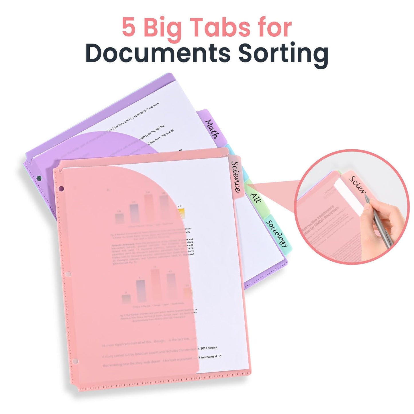 5-Tab Dividers for 3 Ring Binder, 15 Counts Binder Dividers Index with Pockets, 8.5 x 11'' Binder Dividers with 1/5 Cut Tabs for School Office (XY026) (3)