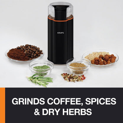 KRUPS Precision Electric Coffee Grinders, 3 oz Capacity, 200W Motor, Stainless Steel Blades for Uniform Grinding of Beans, Herb and Nuts, Coffee and Spice Grinder Electric, (Black)