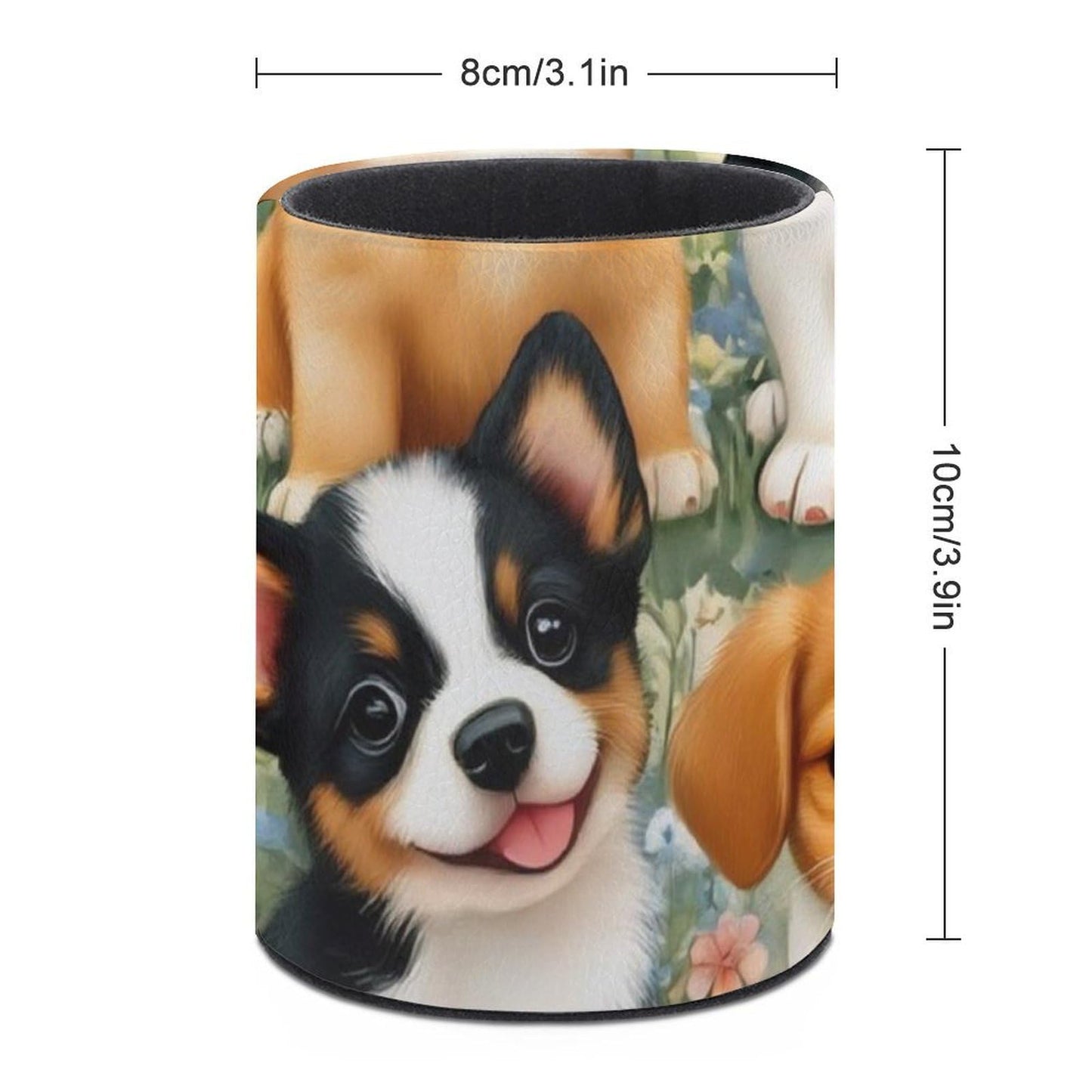 UTRSIFB Pen Holder Leather Pencil, Holder Cup Makeup Brush Storage Organizer, Waterproof Multifunctional Office Supplies Puppy