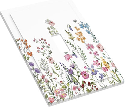 Rustic Wild Floral Vintage Watercolor Flower Single Toggle Light Switch Plates Cover Decorative 1 Gang Wall Plate Electrica Faceplate for Bathroom Bedroom Decorate Accessories