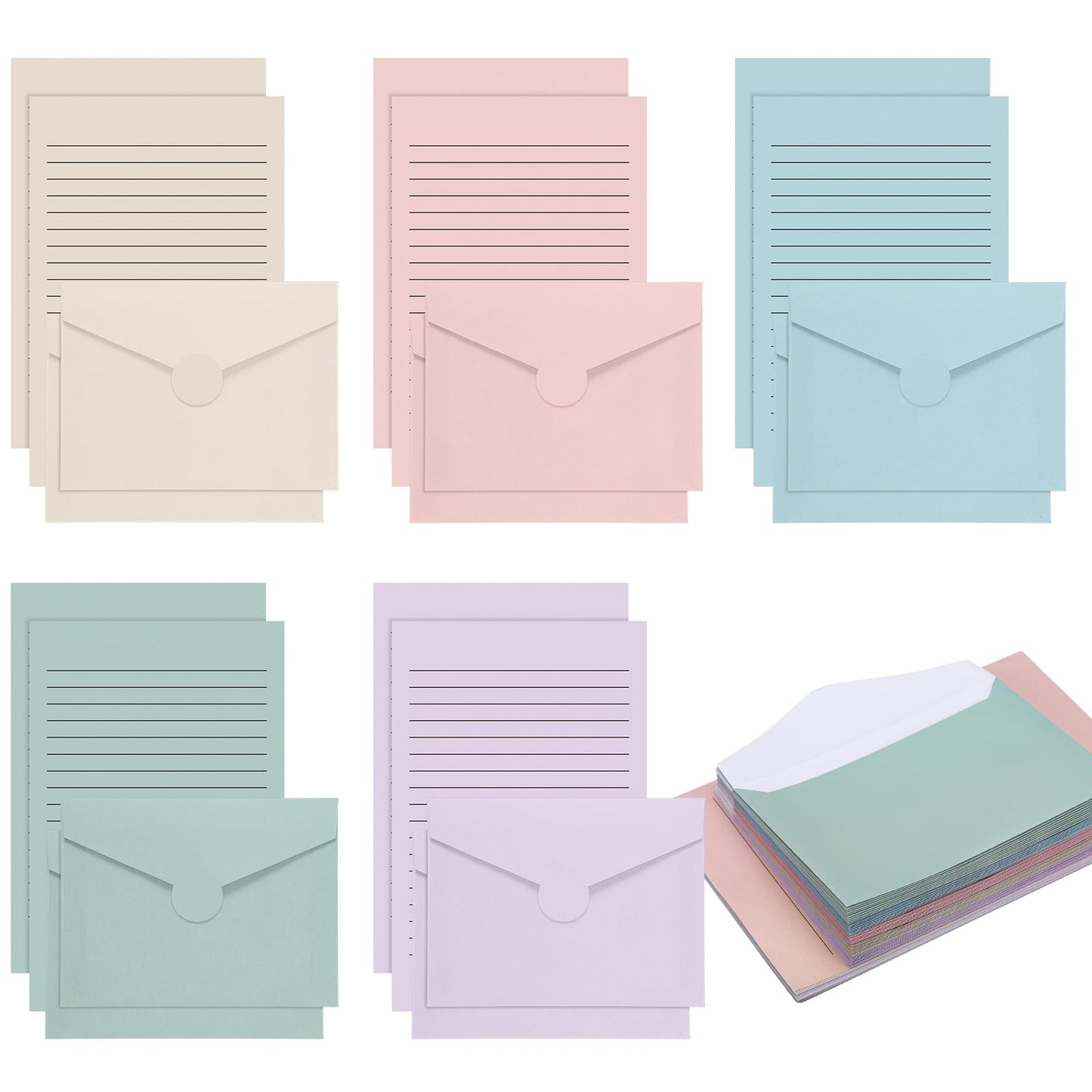 100 Pcs Stationery Lined Stationery Paper and Envelopes Set Includes 50 Letter Writing Paper and 50 Envelope for Office, 5.5 x 8.25 Inch(Pastel)