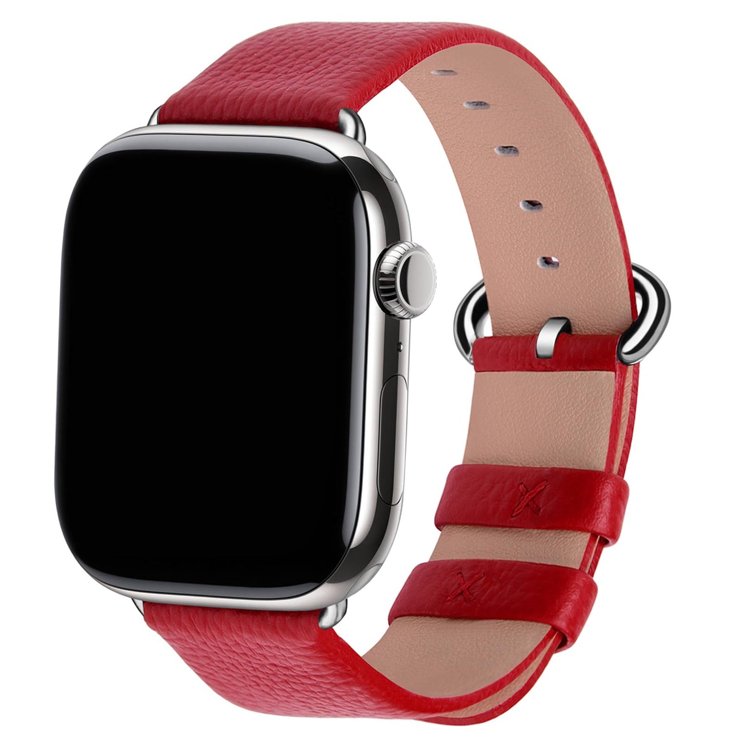 Fullmosa Leather Bands Compatible with Apple Watch Band 41mm 40mm 38mm 42mm 44mm 45mm 46mm 49mm Women Men for iWatch Series 11/10/9/8/7/6/5/4/3/2/1,Ultra3/2/1,SE3/2/1, 42mm 41mm 40mm 38mm, Red/Silver