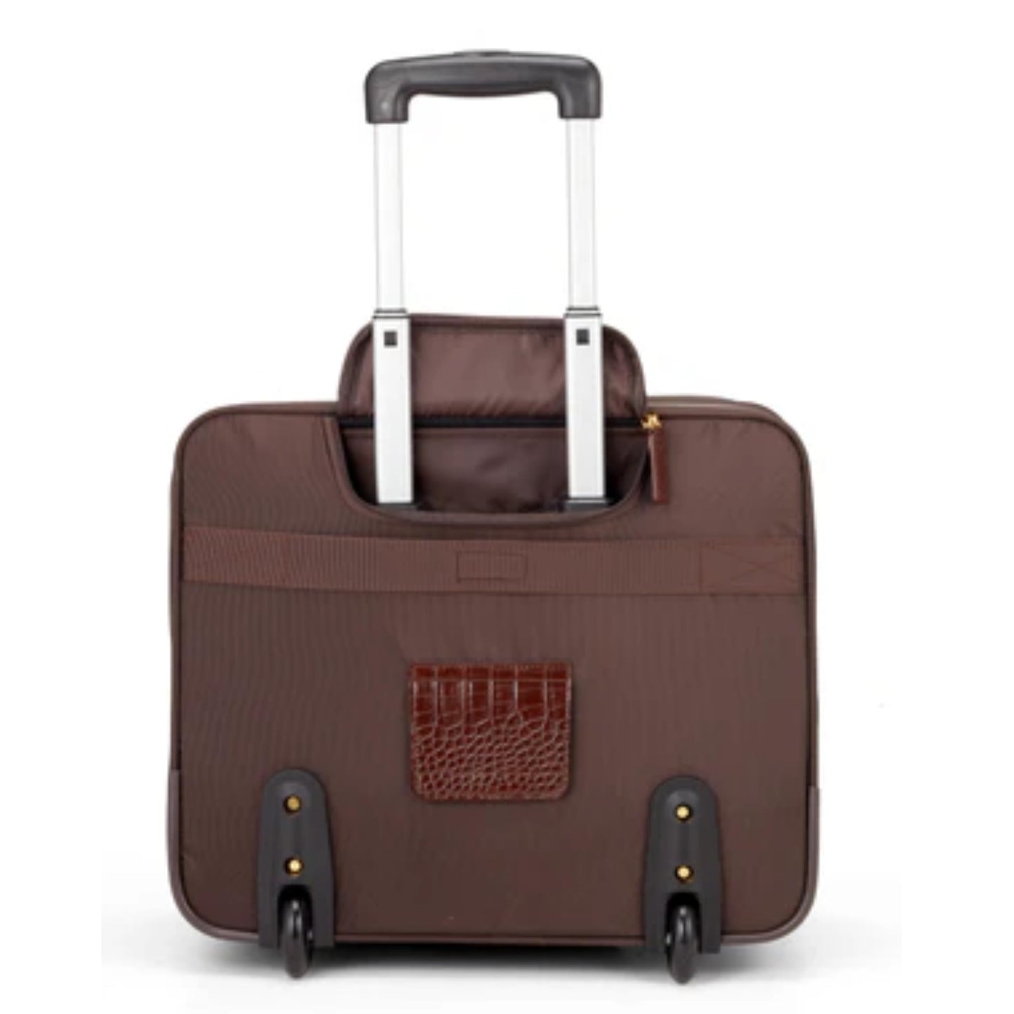 FRANCINE Croco-Style Roller Laptop Tote Bag, Fits Up to 17-Inch Laptop, Wheeled Carry-On Work Travel Bag with Telescoping Handle and Multiple Compartments (Brown)