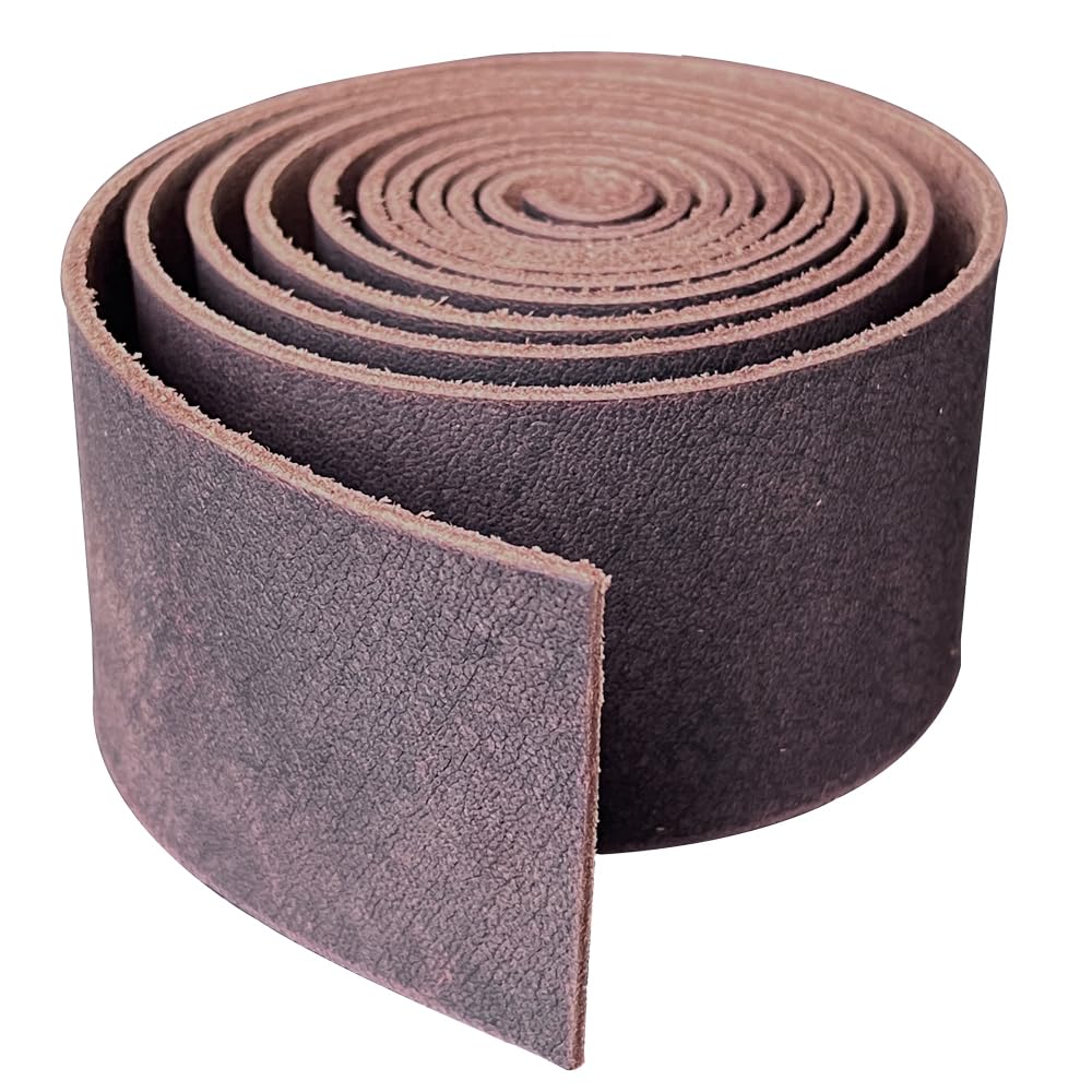 Genuine Leather Strip 2 Inch Wide 64 Inches Long for DIY Craft Projects, 1.8-2mm Thick, Coffee Brown