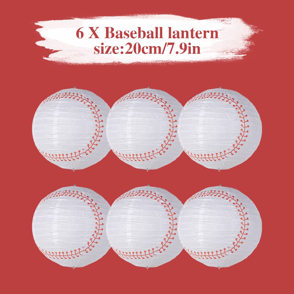 Easy Joy 8 Inch Baseball Paper Lanterns Sports Team Party Baseball Hanging Lantern Softball Party Decorations 6 Pieces