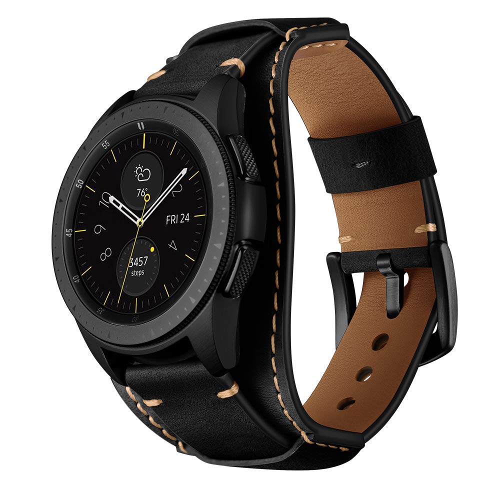 Balerion 20mm Cuff Leather Watch band,Compatible with Samsung Galaxy Watch Ultra/7/6/5/4,Watch3 41mm/watch 42mm,Garmin Vivoactive 6 and other standard 20mm band width watch,Black