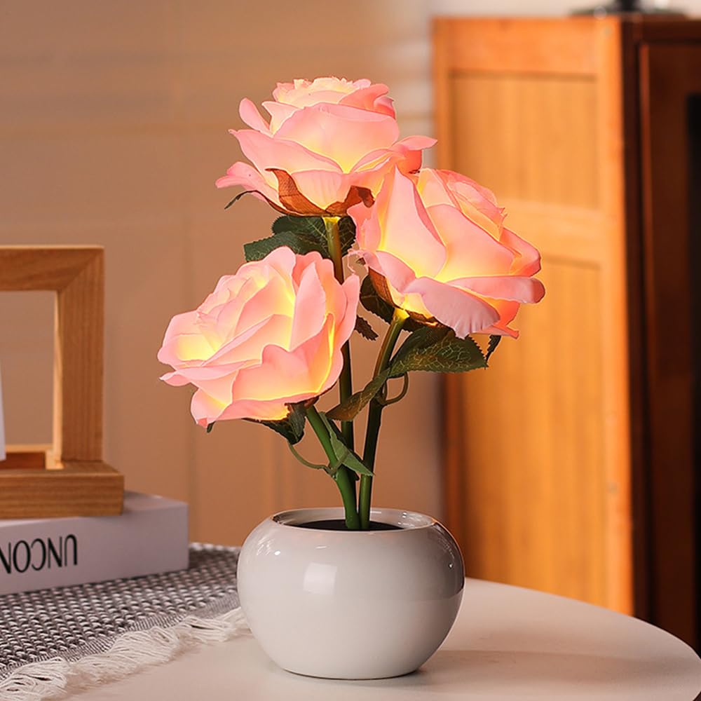 Naimo Rose Night Light Rechargeable LED Night Lamp Flower Table Lamp for Bedroom Living Room Birthday Party Desktop Home Decor