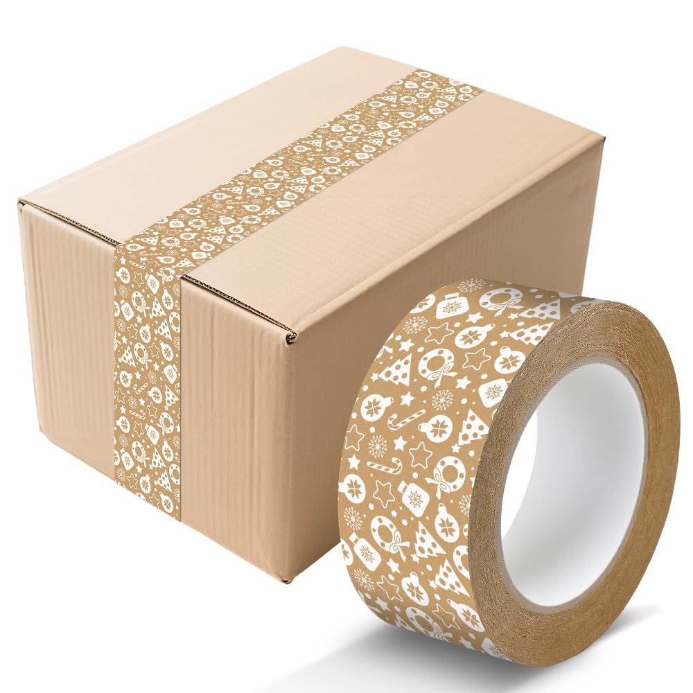 AWEELON 100 Yard Christmas Packing Tape Sticky Brown Kraft Gift Wrapping Tape