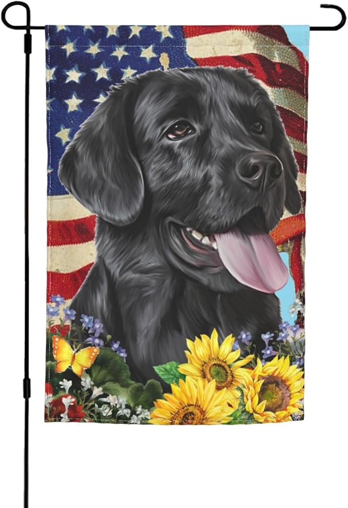 Lab Black Labrador American Flag Patriotic Dog Garden Flag Welcome Party Outdoor Outside Decorations Picks Home House Garden Yard Decor 12x18 Inch