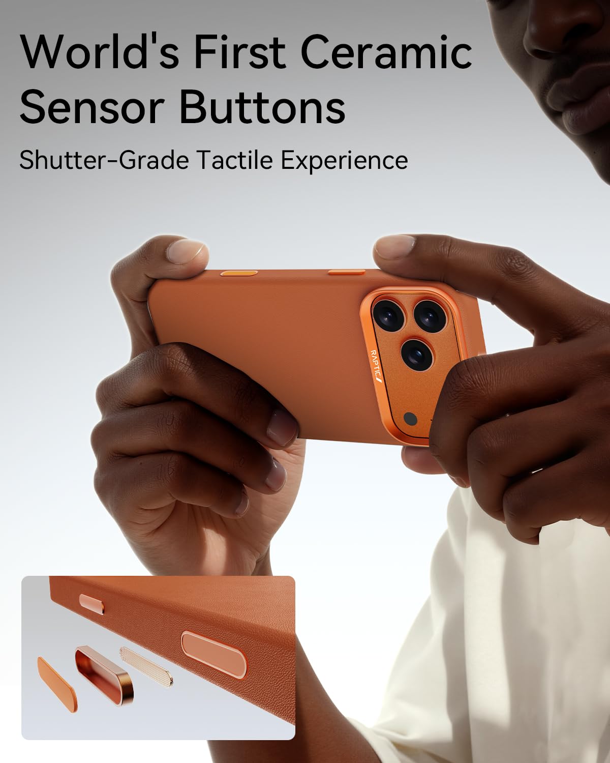 RAPTIC Urban Nano Leather Case Compatible with iPhone 17 Pro - Compatible with Magsafe & Wireless Charging, Aluminum Control Buttons, Dual-Layer Construction, Orange