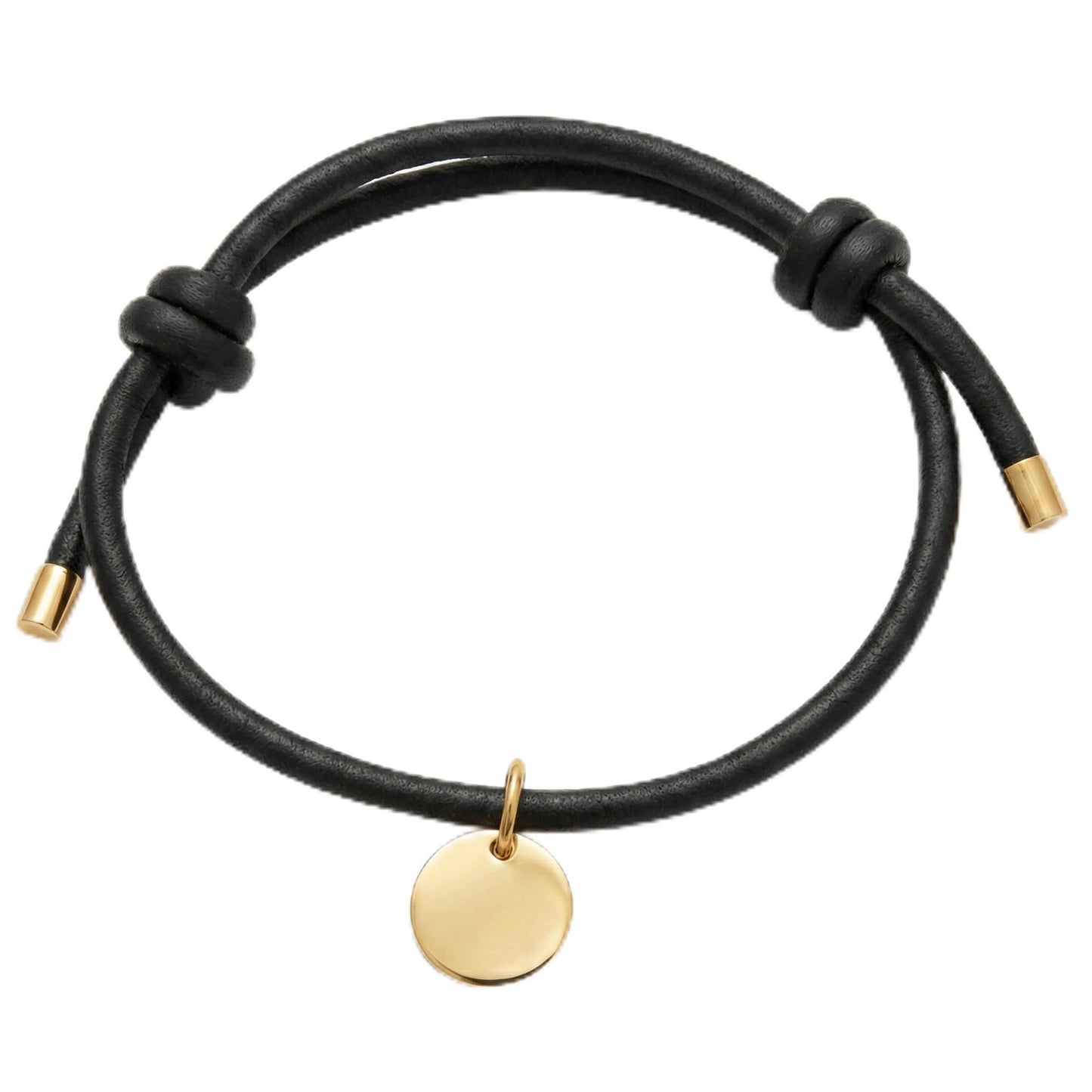 Leporem Minimalist Wristband Black Cord with Blank Round Pendant Elegant Dark Jewelry for Date Night, 6.1-7.9 Inch (Black, 18K Gold Plated)