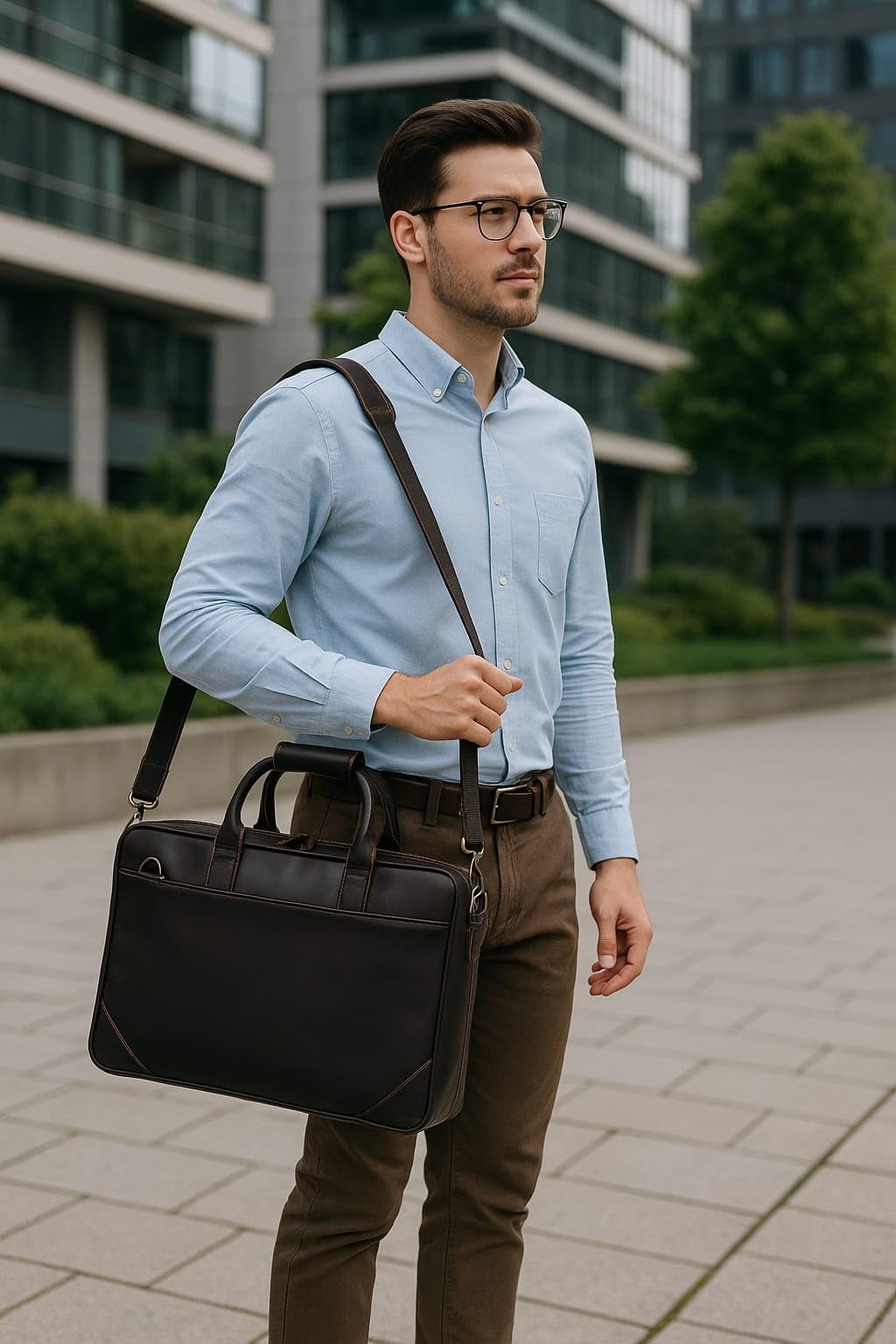 Full Grain Leather Slim Briefcase for Men 17.6 Inch Laptop Messenger Bags Crossbody Shoulder Brown Vintage Attache Case Business Work Lawyer Computer Bag