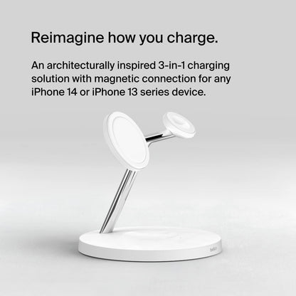 Belkin MagSafe-Compatible Charger, 3-in-1 Wireless Charging Station, Qi2-Certified 15W Wireless Charge for Apple iPhone 17 Series, Apple Watch, AirPods w/Non-Slip Base, 40W Included - Black