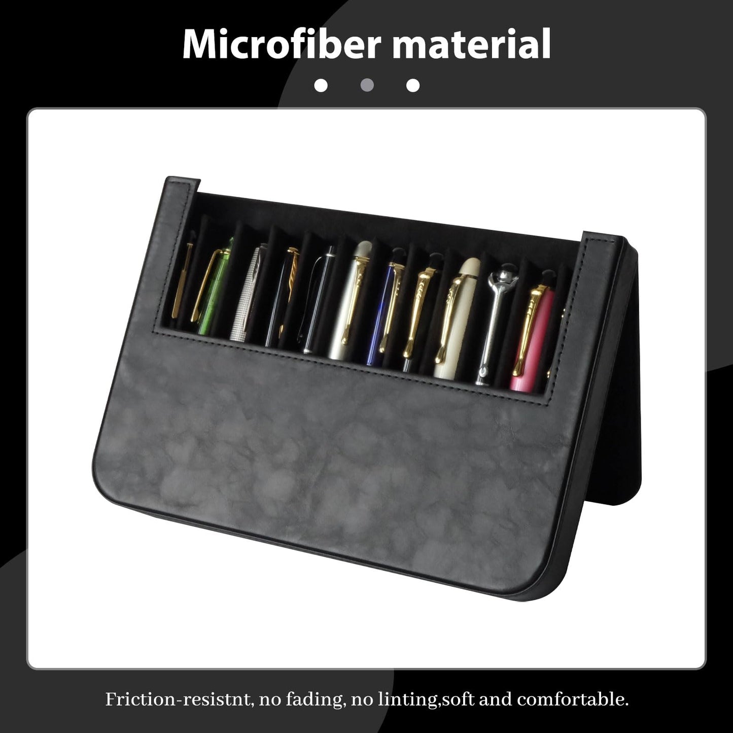 MIVLXLX PU Leather 12 Fountain Pen/Pencil Tray Case Organizer, Fashion Design, Handmade, Magnetic Closure with Drawer, Christmas Gift for Man/Woman/Office, 12 Slots(black)