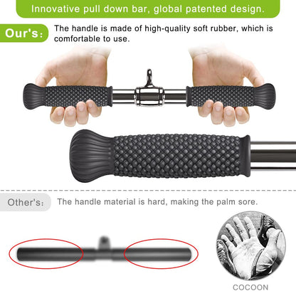 SELEWARE Rotating Straight Bar Cable Machines Attachments for Gym, Pull Down Bar Press Down Bar with Non-Slip Rubber Handle, Universal Attachment for Cable Machines, 18 Inch