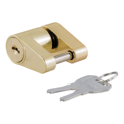 CURT 23022 Brass-Plated Steel Trailer Tongue Coupler Lock, 1/4-Inch Pin Diameter, Up to 3/4-Inch Span