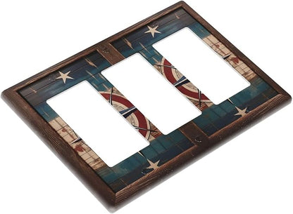 Decorative Art Light Switch Covers Nautical Rustic Star Emblem 3 Gang Triple Rocker Outlet Switch plate GFCI Faceplate GFCI for Home Decor