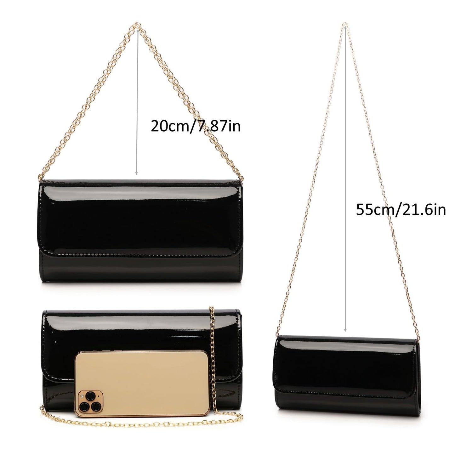 Patent Leather Envelope Clutch Womens Evening Handbag Stylish Shoulder Bag Purse for Christmas Wedding Party Prom(Balck 018)