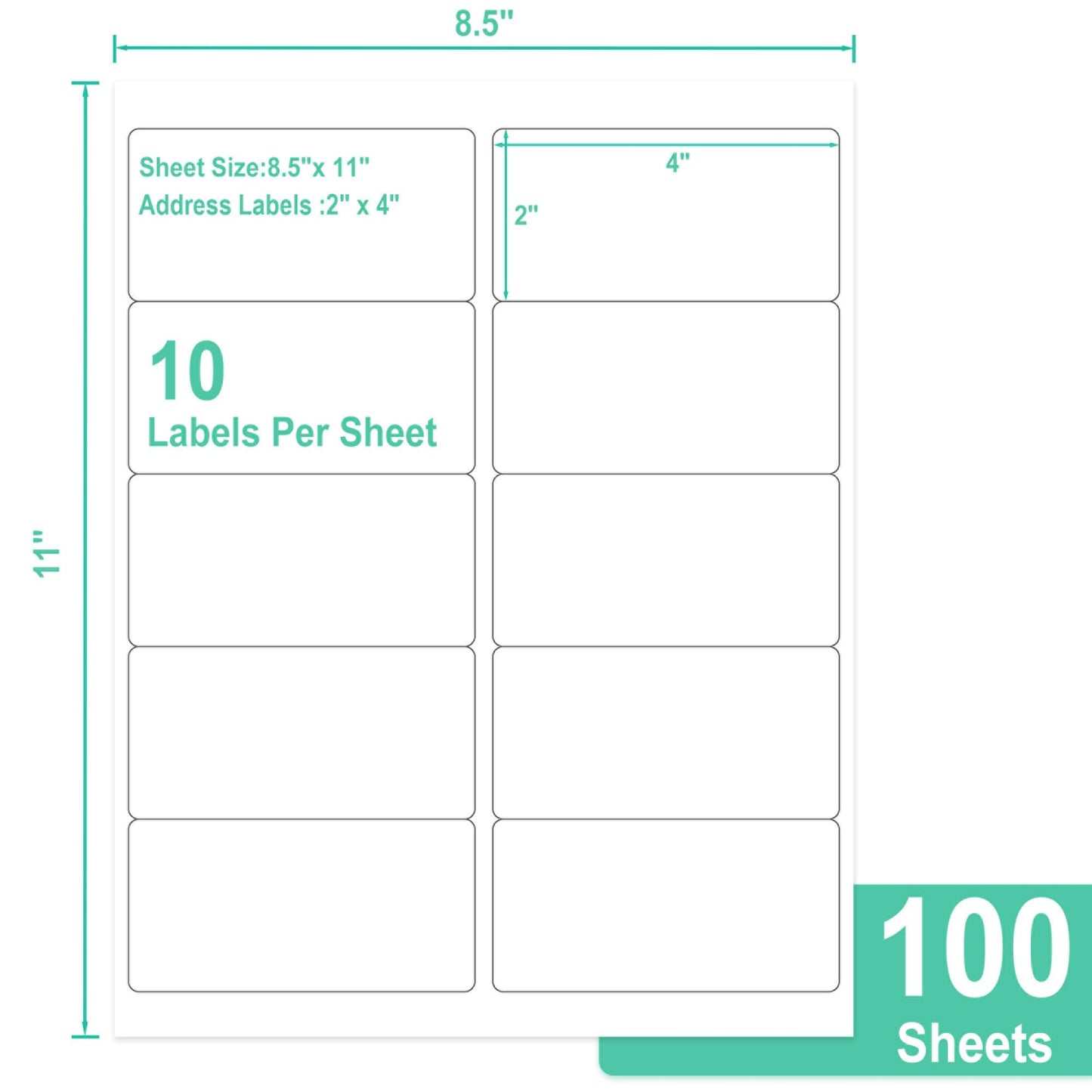 L LIKED 2" x 4" Label Stickers, Printable White 10 per Sheets Total 1000 Labels for Laser/Inkjet Printing - Matte (1000 Labels)