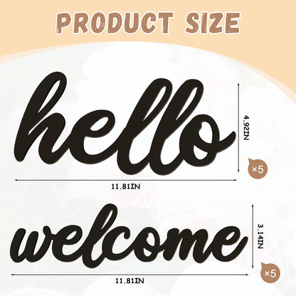 WOODOUNAI 10 Pcs Black Wooden Hello & Welcome Sign Wooden Cutout Letter Hello Welcome Sign for Wreath Crafts Decorative Word Signs for Door Wall Christmas Trees Home Decor (Black)