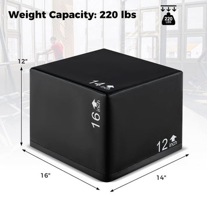 GYMAX Plyometric Jump Box, 3 in 1 Plyo Jumping Training Box with Non-Slip & Easy-to-Clean PU Cover, Heavy Foam Exercise Trainer for Home Gym, Multiple Options (16 x 14 x 12 inch)
