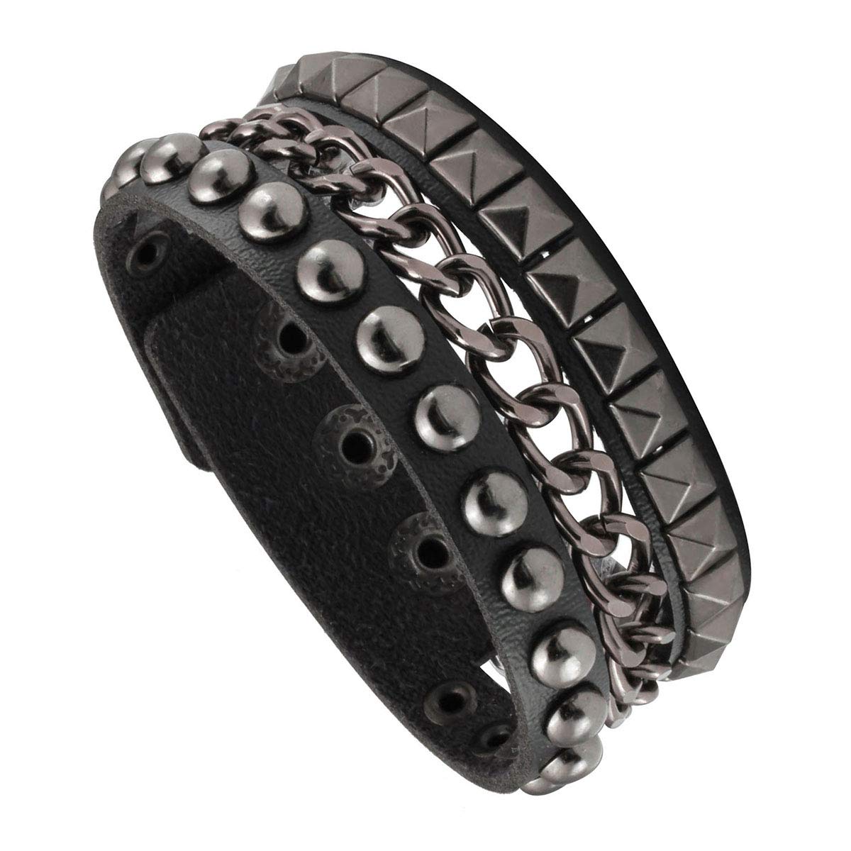 Eigso 3 Pcs Leather Punk Bracelets for Men Women of Rock Rivet Wrap Retro Spike Bracelet Adjustable