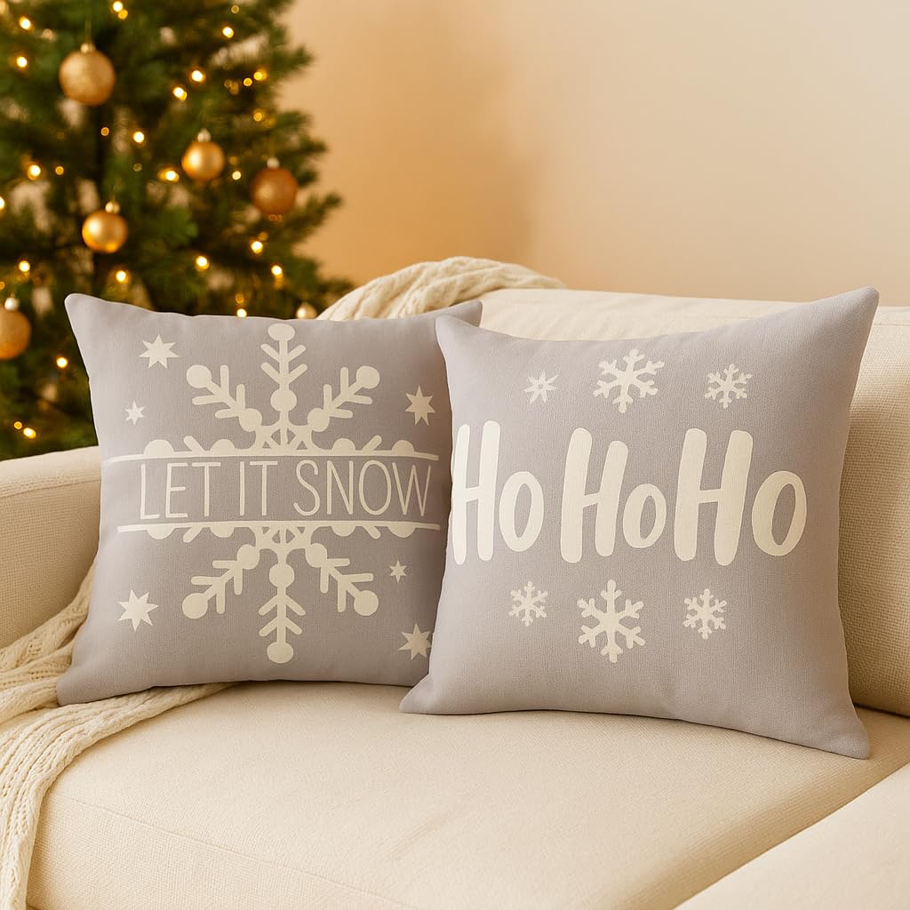 PSDWETS Merry Christmas Pillow Cover 18x18 Set of 4 Christmas Decorations let It Snow Holiday Farmhouse Decor Cushion Cover for Home Sofa