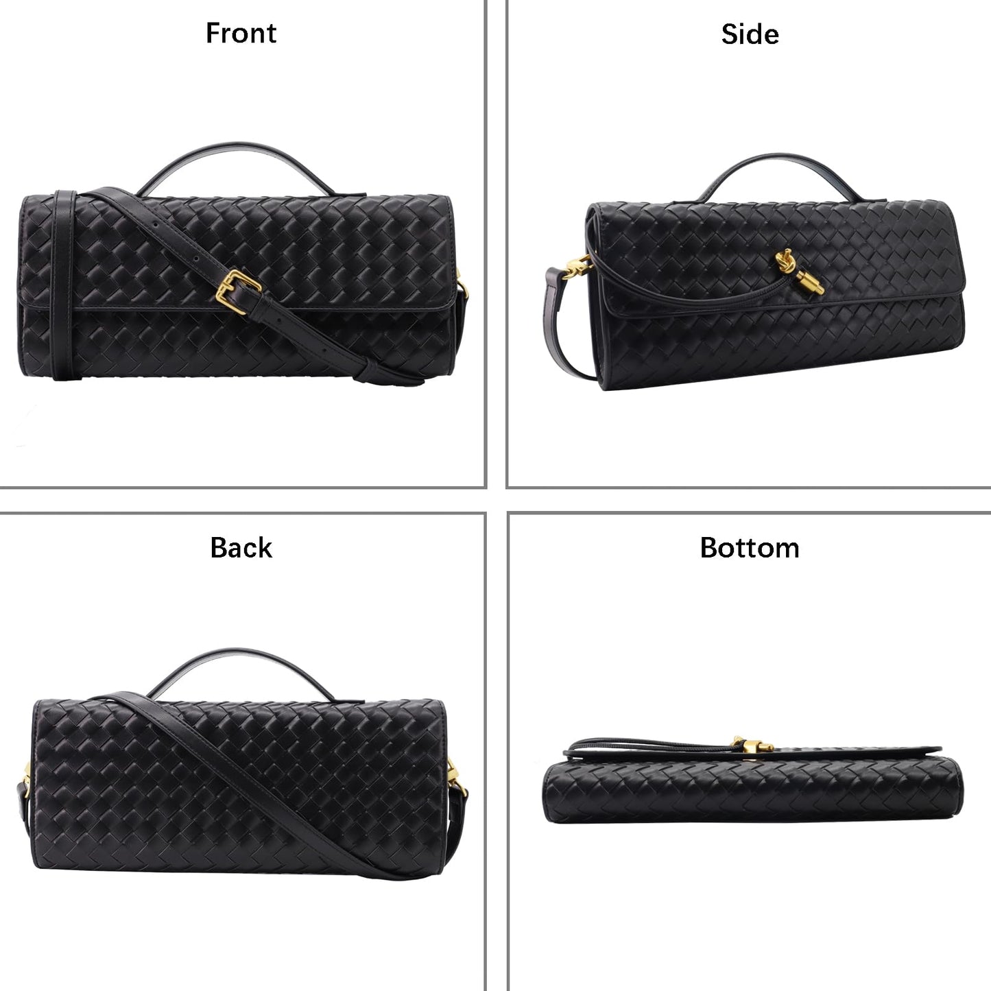 Hoochie Masa Woven Clutch Purse for Women Designer Shoulder Handbag Leather Crossbody Evening Bag with Detachable Chain (Emerald Green)