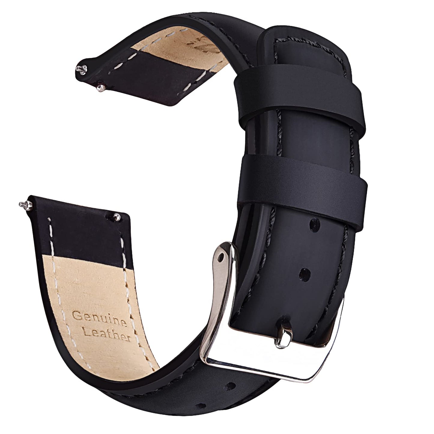 Ritche Genuine Classic Vintage Quick Release Black Leather Watch Band 18mm Top Grain Leather Watch Strap, White Elephant Gifts, Stocking Stuffers for Men, Father's Day gifts