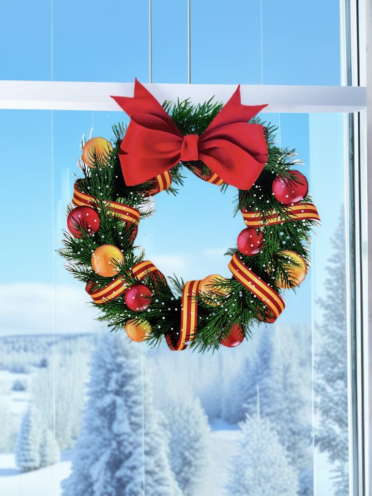 JMFANGLIU 2 PCS 16x16 Inch Christmas Window Clings,Static No-Glue Reusable Christmas Window Decorations with Wreath,Bow, Bell