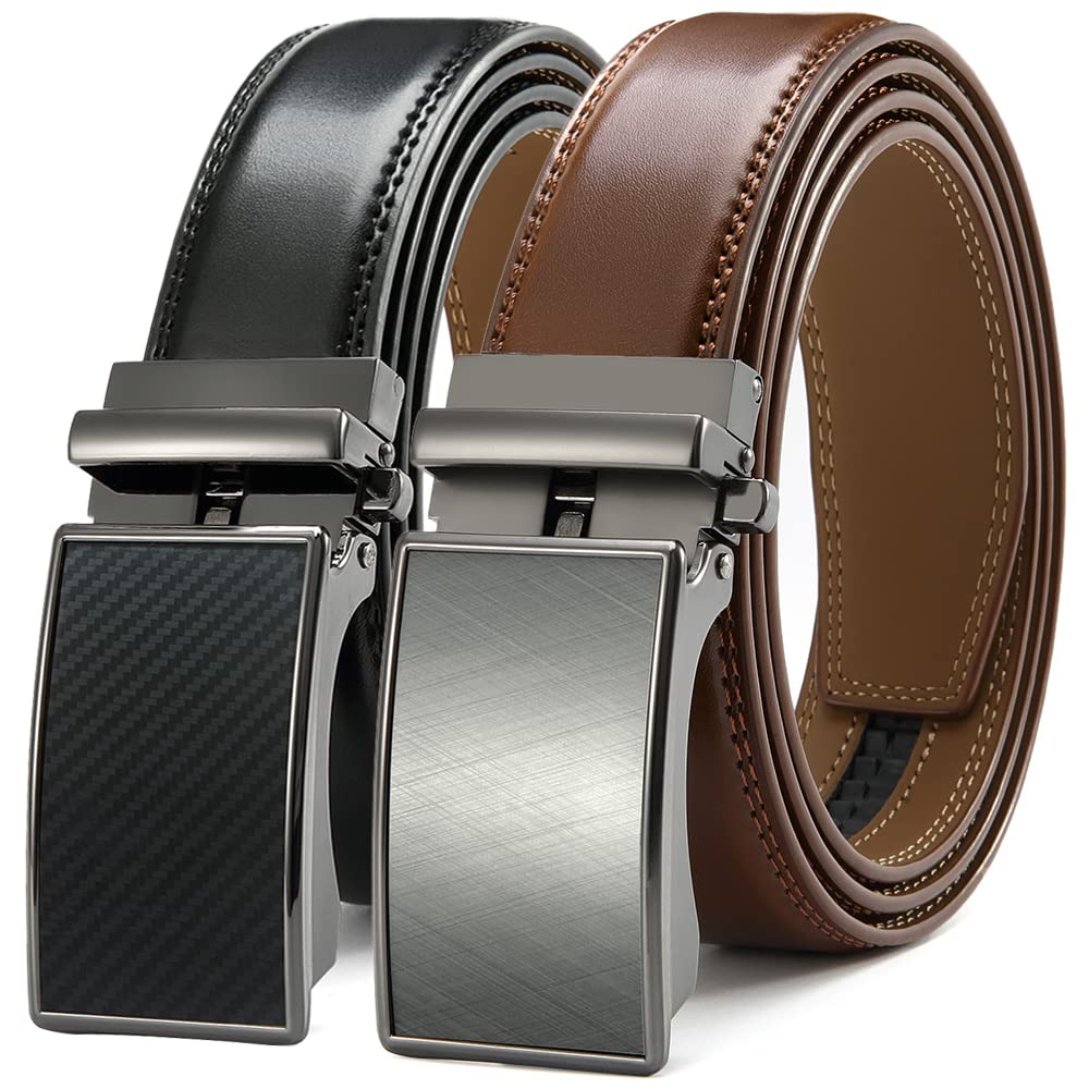 DOOPAI Belt Men, 2 Pack Ratchet Belt Dress Adjustable 1 3/8" Genuine Leather, Designer Belts for Men Metal Buckle, belts Size Length Can be Cut, with Gift Box