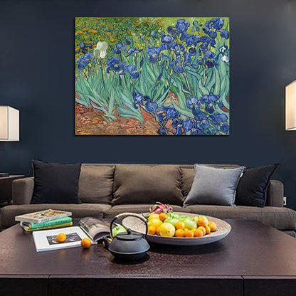 Wieco Art Irises Modern Stretched and Framed Floral Giclee Canvas Print By Van Gogh Famous Flowers Oil Paintings Reproduction Artwork Pictures on Canvas Wall Art for Bedroom Home Decorations